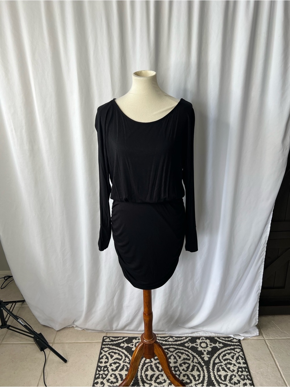 Boston Proper Black Ruched Mini Dress – Size Medium ✨